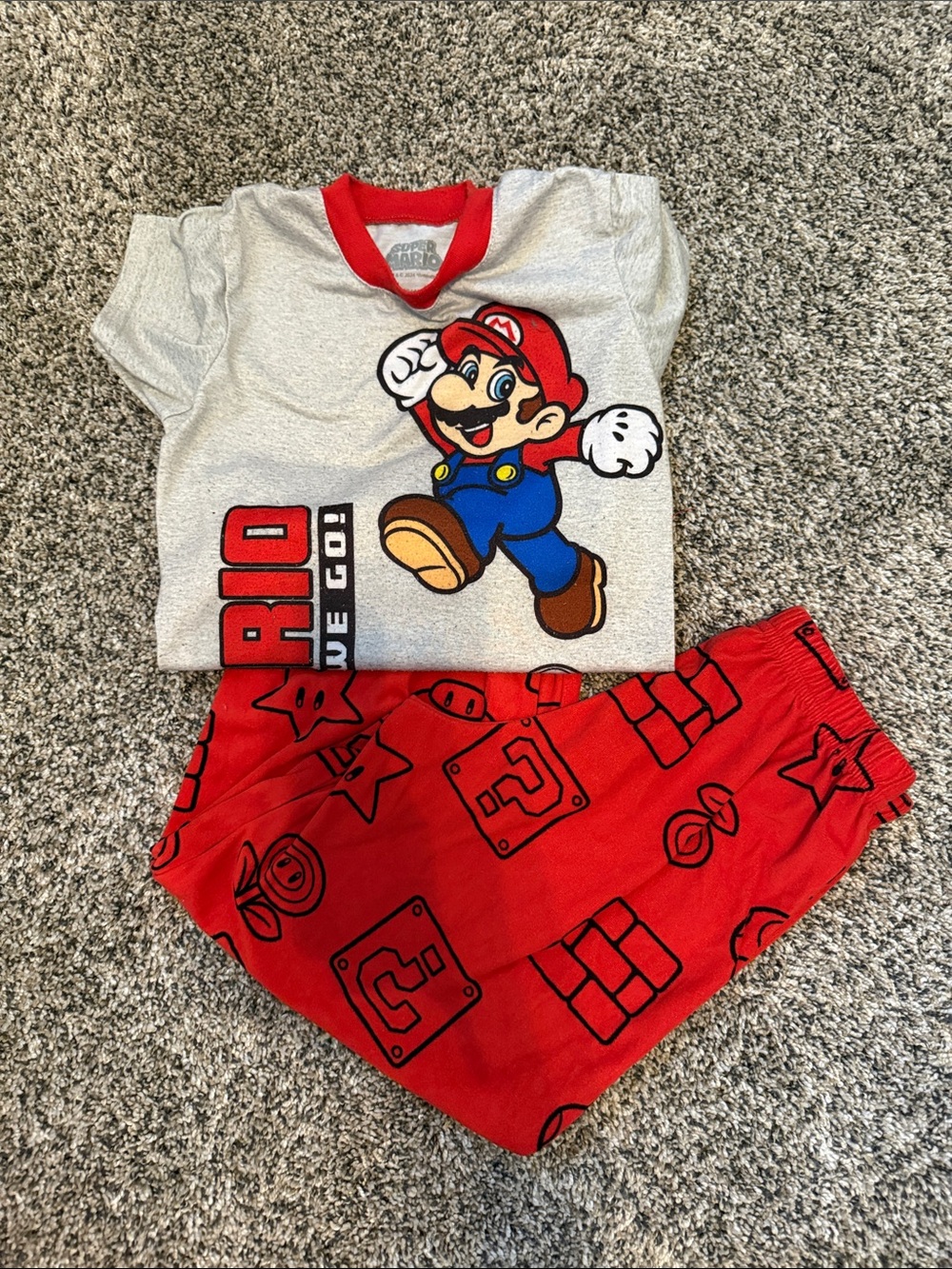 Nintendo Boys Gray Top with Red Mario Pajama Set
